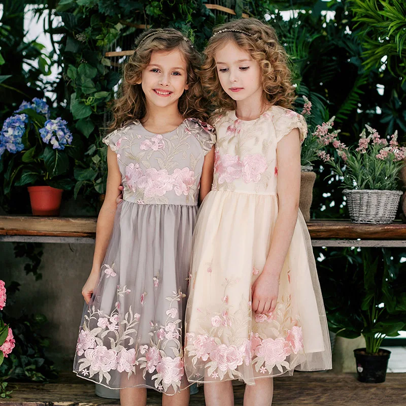 DKDGNY/От 3 до 10 лет; платье принцессы для маленьких девочек; платье с цветочной вышивкой; коллекция года; Летние Детские платья из тюля для девочек; праздничные вечерние платья
