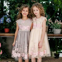 DKDGNY/От 3 до 10 лет; платье принцессы для маленьких девочек; платье с цветочной вышивкой; коллекция года; Летние Детские платья из тюля для девочек; праздничные вечерние платья