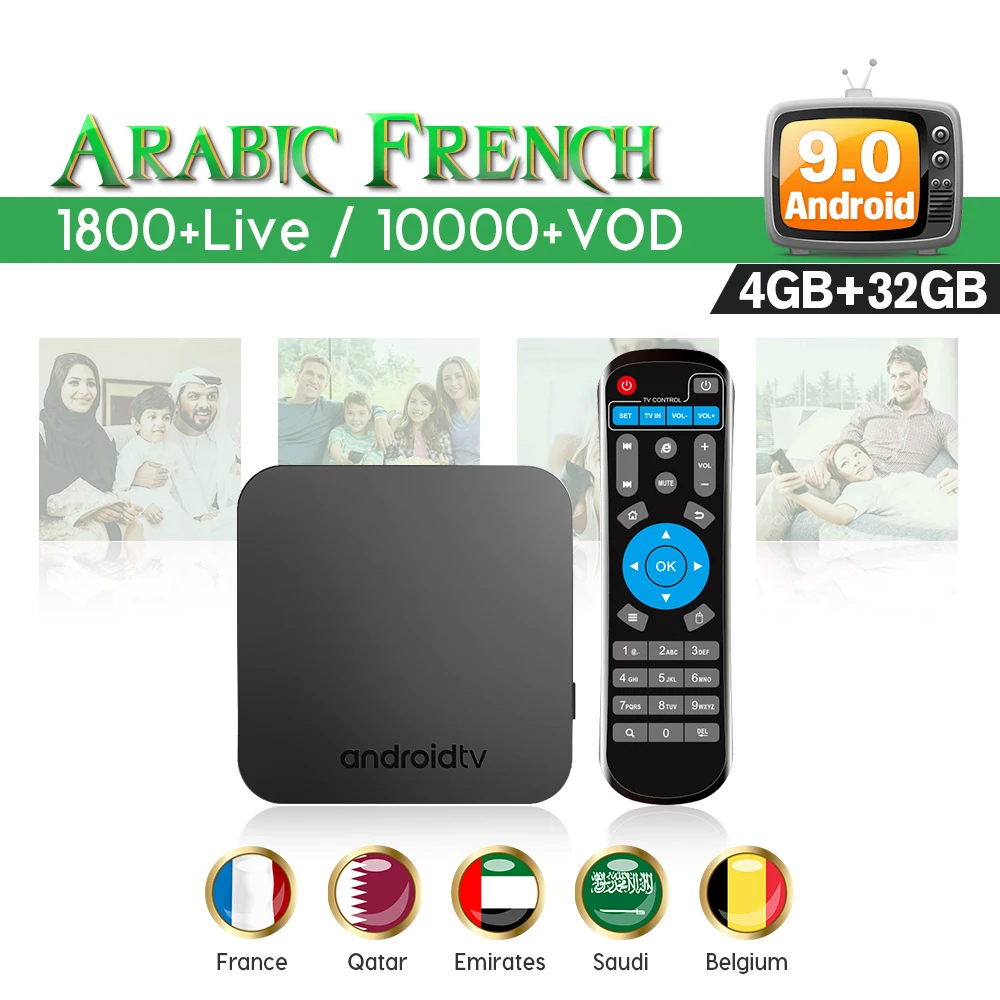 

IPTV Arabic French KM9 Android 9.0 smart tv box 4G 32G Dual-Band WIFI S905X2 QHDTV IPTV Subscription France Benelux Qatar IPTV