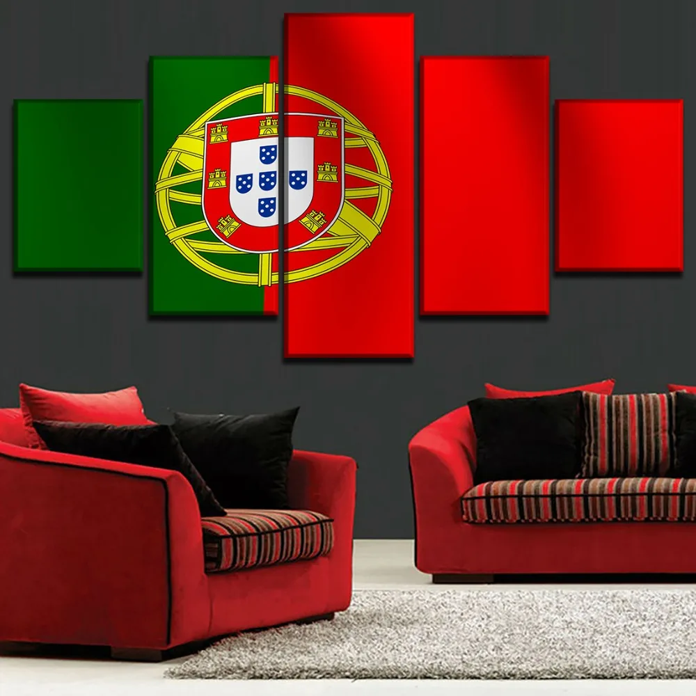 Us 52 48 Offcanvas Paintings Wall Art Modular Framework 5 Pieces Flag Of Portugal Pictures Hd Prints Posters Home Decorative Living Room In