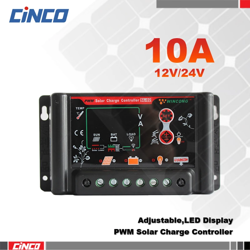 

SL02B-10A 10A 12V/24V Solar charge controller,charge to lithium/Lead acid battery,Adjustable timer lighting control for home