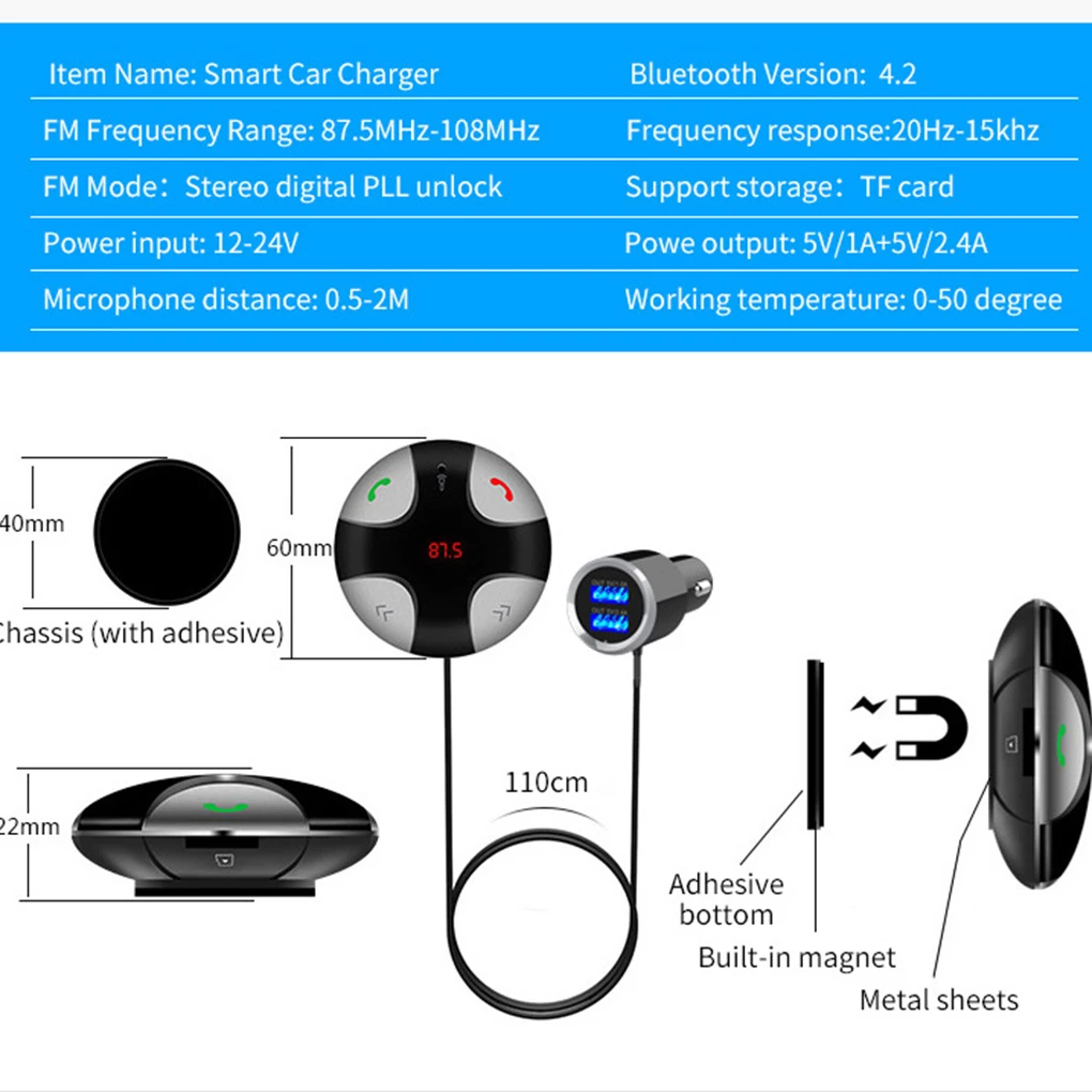 Bluetooth 4,2 FM передатчик автомобильный беспроводной радио адаптер MP3 плеер громкой связи двойной USB Обнаружение напряжения