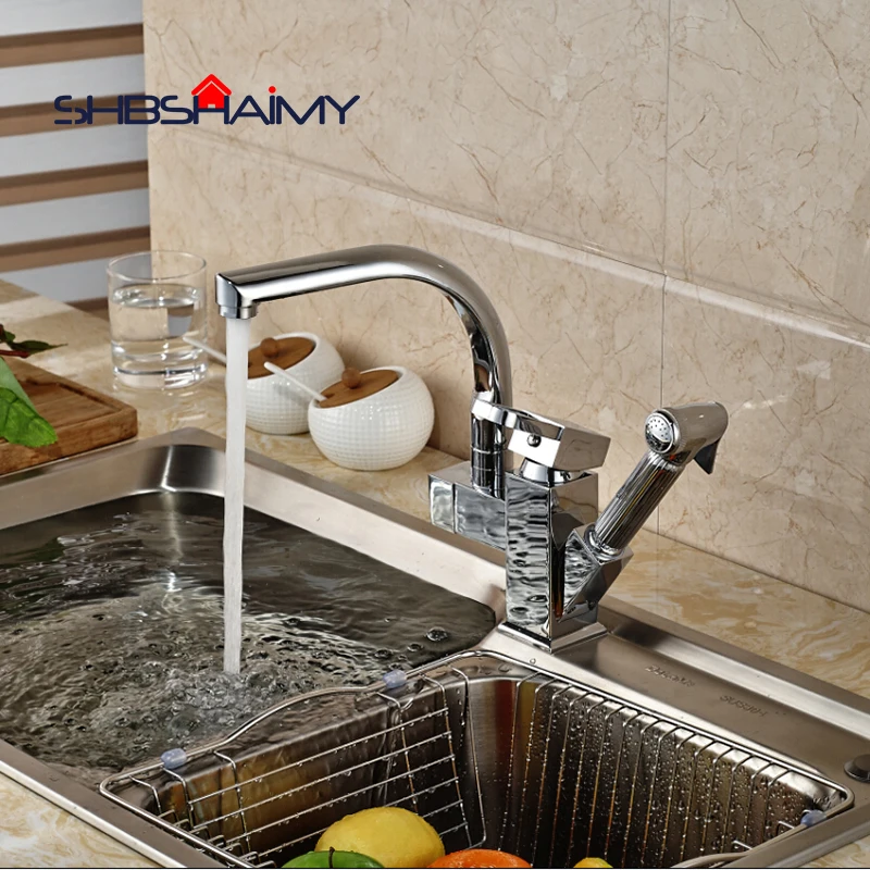

Chrome Polished Kitchen Sink Faucet with Pull Out Down Sprayer Mixer Taps Bar Sink Faucet G"3/8