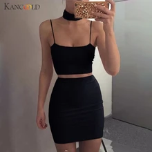KANCOOLD/комплект, женский летний сексуальный комплект из двух предметов, укороченный топ и юбка, приталенное облегающее платье, костюм, Модный женский комплект 2019FEB5