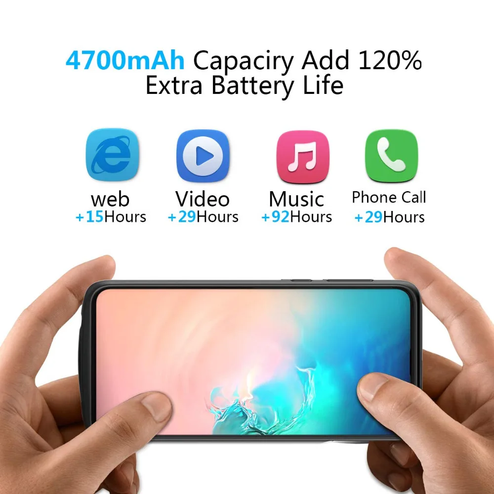 For Samsung Galaxy S10 Battery Case, 4700mAh External Rechargeable Portable Power Bank Slim Extra Pack Backup Charging S10 Plus