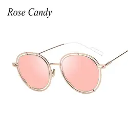 Роза конфеты круглый розовое золото Солнцезащитные очки для женщин Для женщин Мода 2017 г. Брендовая Дизайнерская обувь uv400 зеркало Защита от