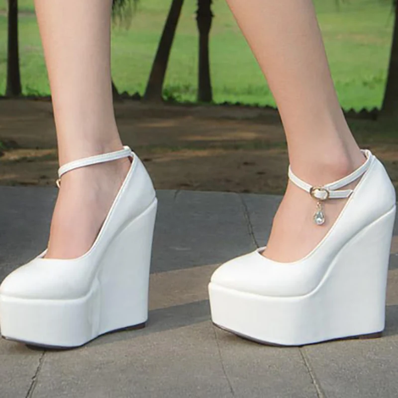 

2019 New Autumn PU Leather Women Pumps Shoes High Heels Fashion Wedges Platform Pointed Toe Party Wedding Shoes Woman AWP055