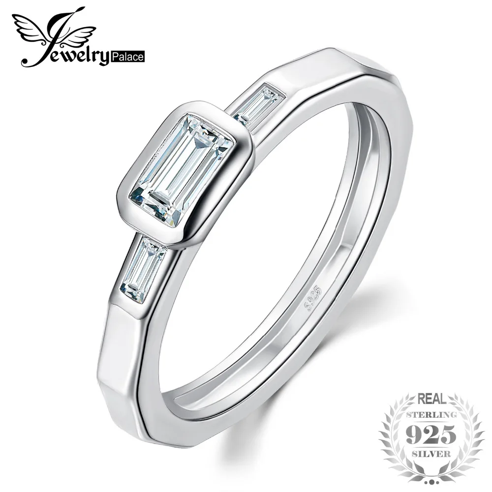 

JewelryPalace Multi Faceted Cubic Zirconia 925 Sterling Silver Ring Wedding Promise Engagement Ring Bridal Jewelry Women Fashion