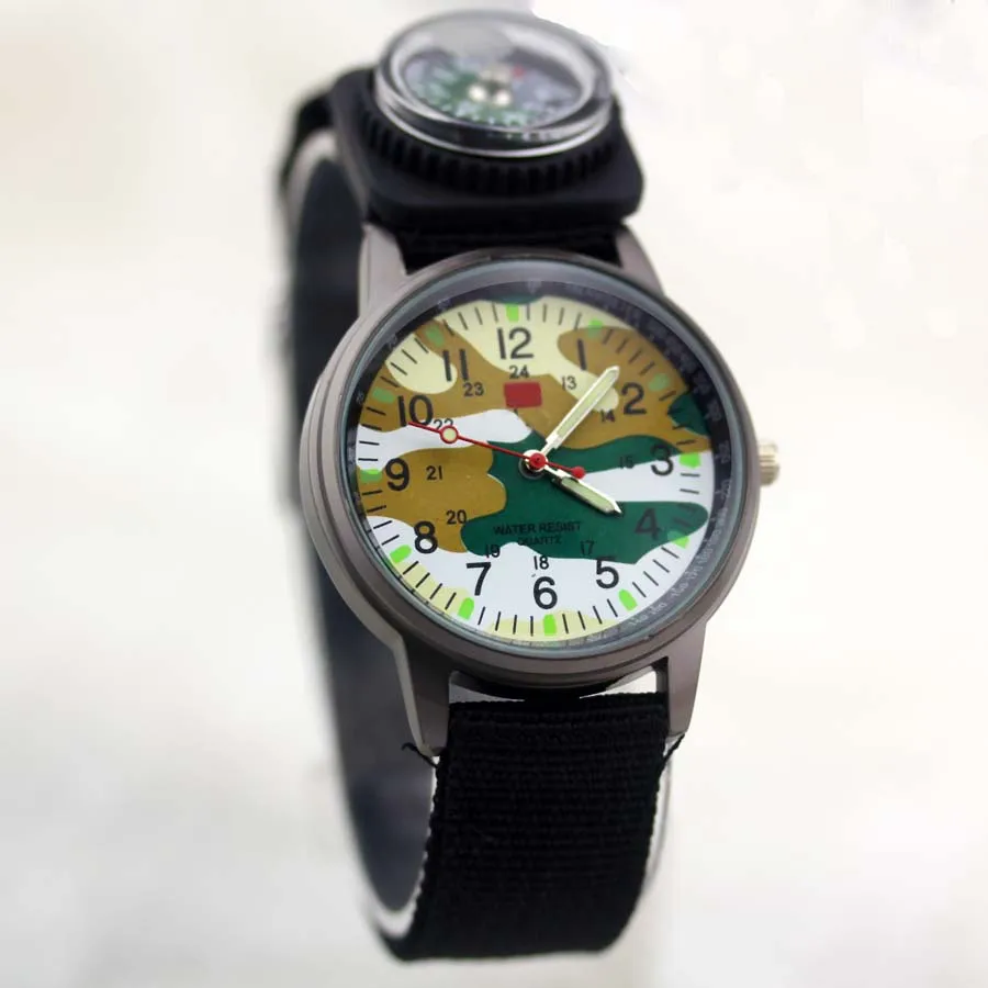 Shsby распродажа новые военные часы спортивные мужские кварцевые часы нейлоновые Детские Подарочные часы с компасом - Цвет: Черный