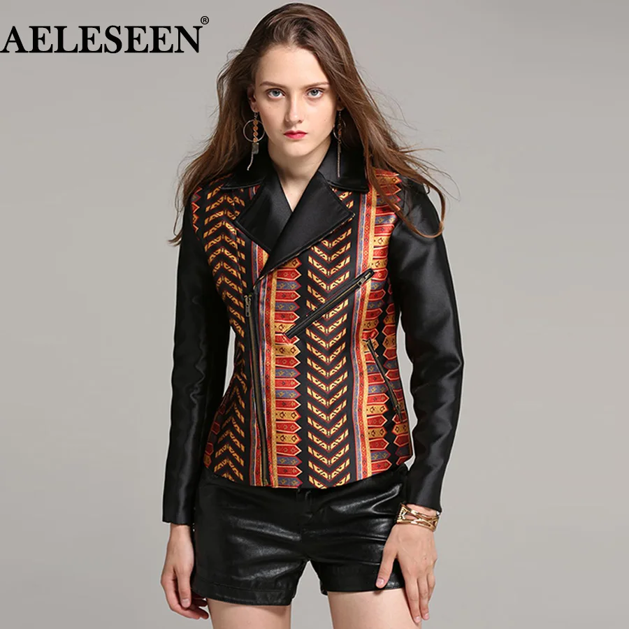 

AELESEEN UK Vintage Black Fashion Jackets 2018 Autumn Winter Dragon Print Designer Zipper Punk Jacket Women
