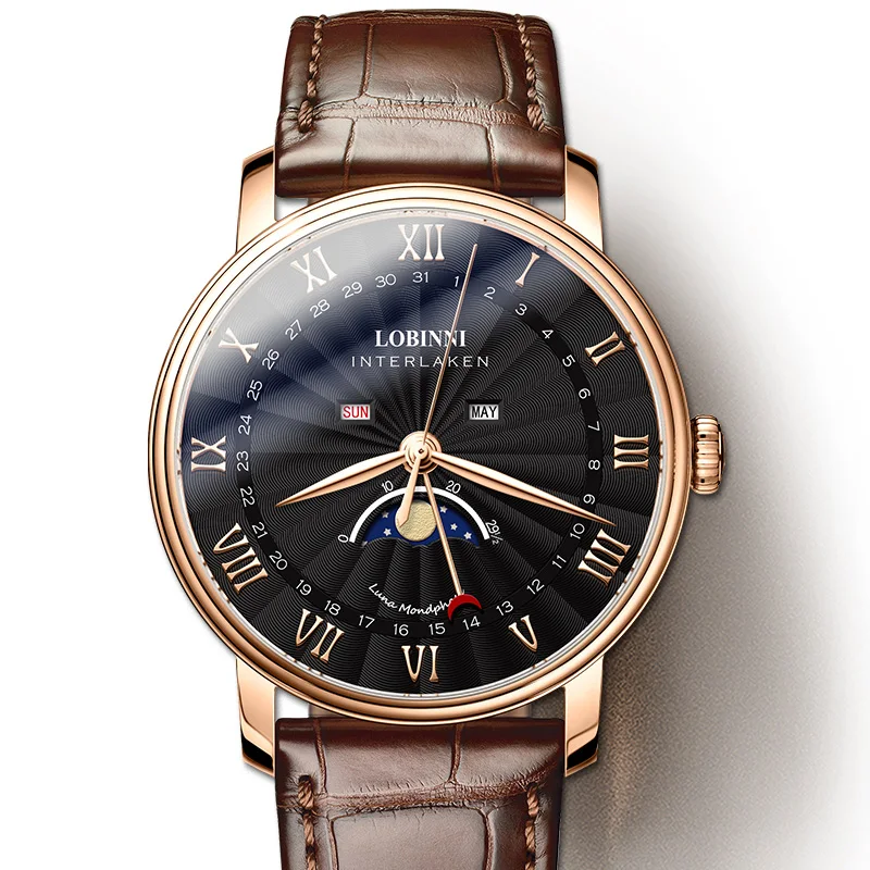 Швейцарские роскошные Брендовые мужские часы LOBINNI, сапфировые, водонепроницаемые, с Луной, фазой, reloj hombre, Япония, Miyota Move, мужские часы t L3603M5