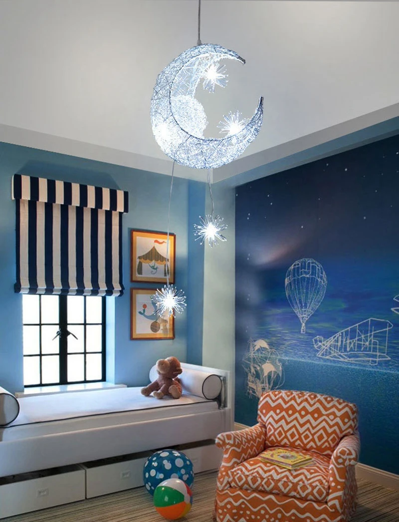 Modern Moon Star Pendant Light Christmas Decorations Creative Personality Children Bedroom Aluminum for Home Fixture Lighting (14)
