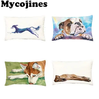 

Hot Sale 30x50cm White Throw Pillow Cases Greyhound Pug Siberian Husky Sofa Living Room Dorm Holiday Gift Decor Cushion Cover