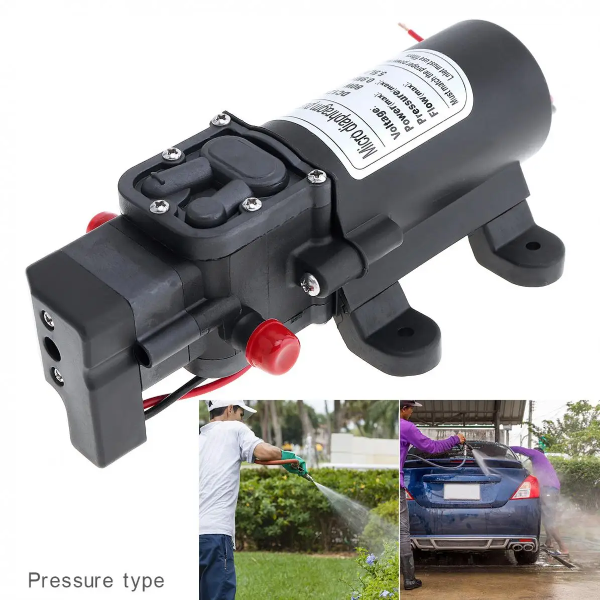 12V 80W 5.5L/min Self-suction Durable Diaphragm High Pressure Electric Car Wash Pump with  Red Dust Cap for Car / Home / Garden high pressure car washer