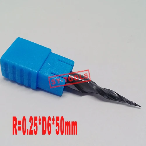

2PCS R0.25*D6*20*50L*2F HRC55 Tungsten solid carbide Coated Tapered Ball Nose End Mills taper and cone endmills