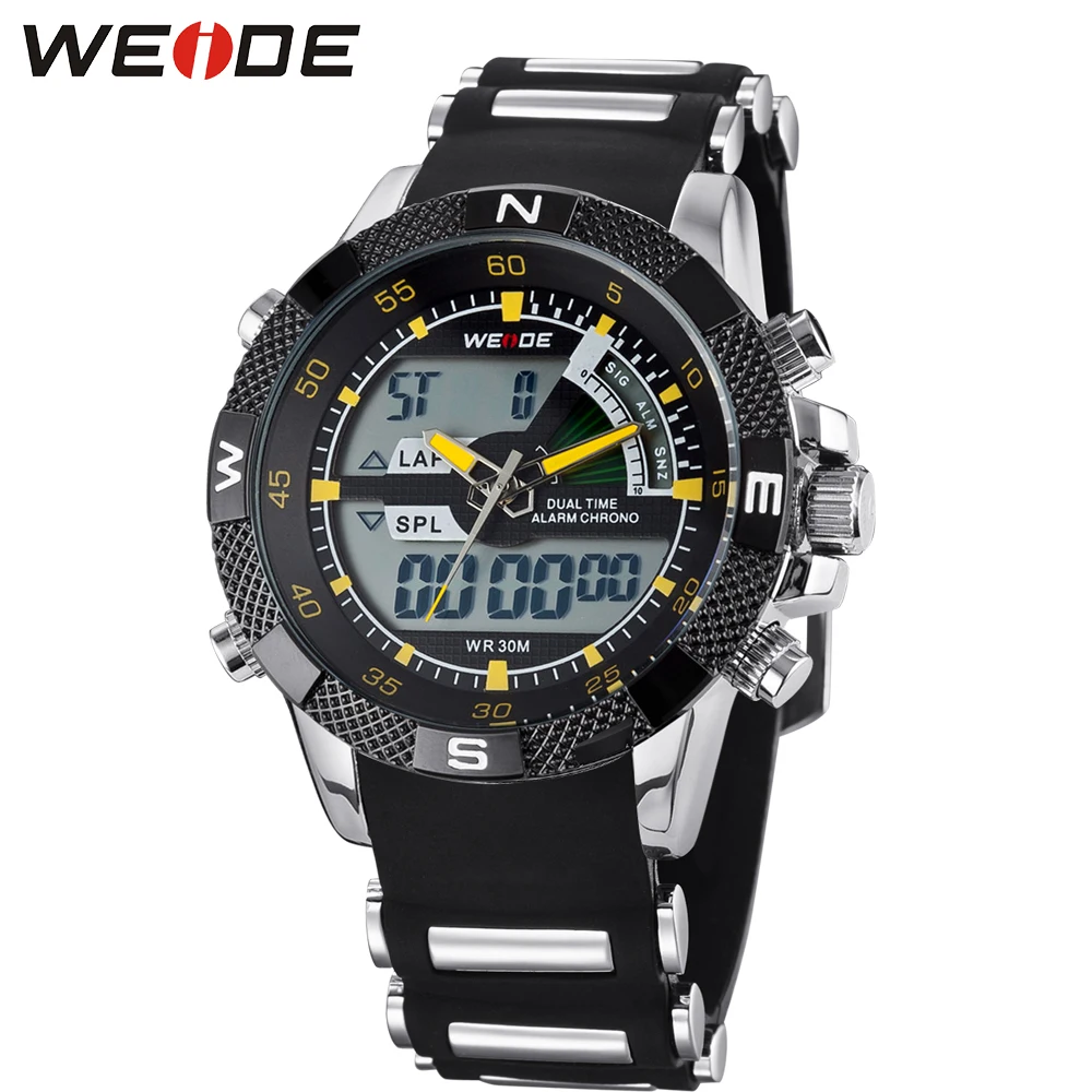 WEIDE Yellow Multiple Time Zone Famous Watch 30 Meters Waterproof