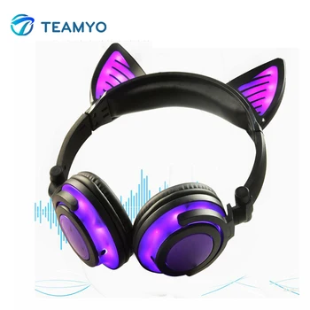 

Teamyo Bluetooth Headphones Cat Ear Wireless Earphone microphone Flashing Glowing Headset With LED Light For PC Laptop Adult Kid