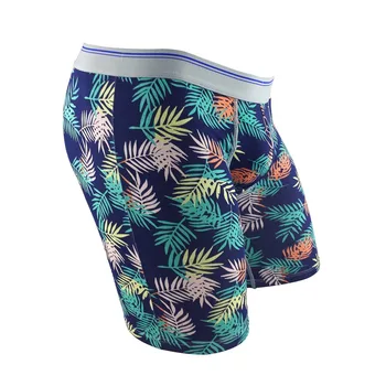 

Charming Jungle Palm Trees Print Cotton Men's Boxer Underwear Plus Size Long Leg Male Boxer Shorts Calzon Underpants Blue Green