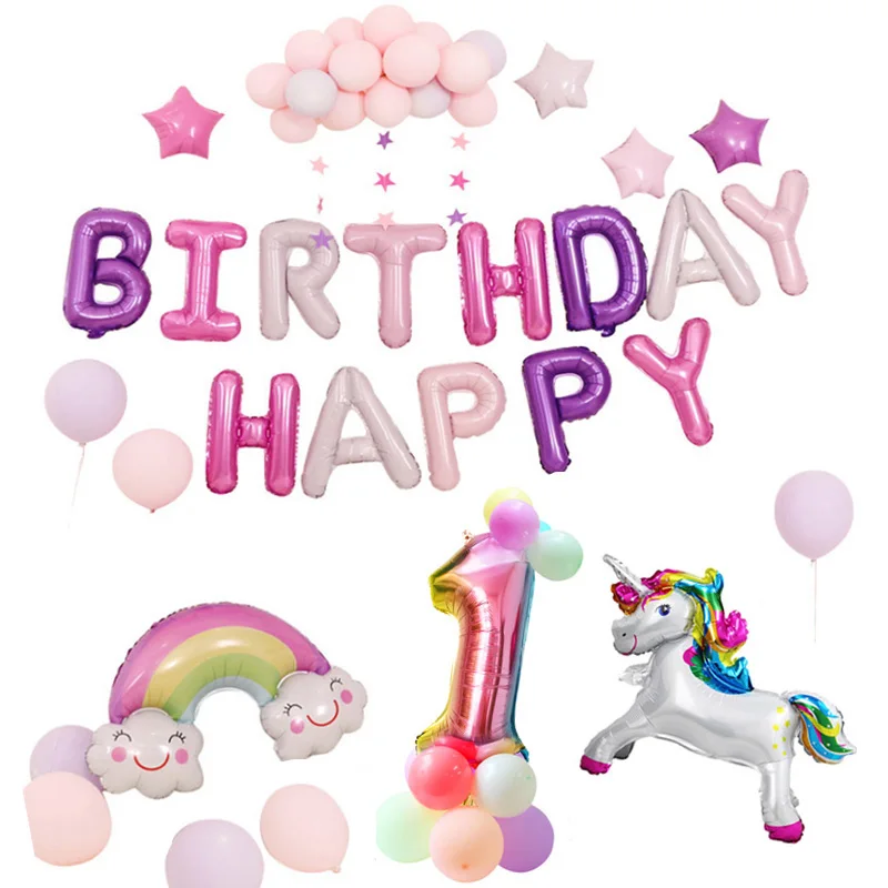 

Rainbow Unicorn Happy Birthday Balloons 32inch Gradient Foil Number balloon Birthday Party Decorations Kids Unicorn Party Ballon