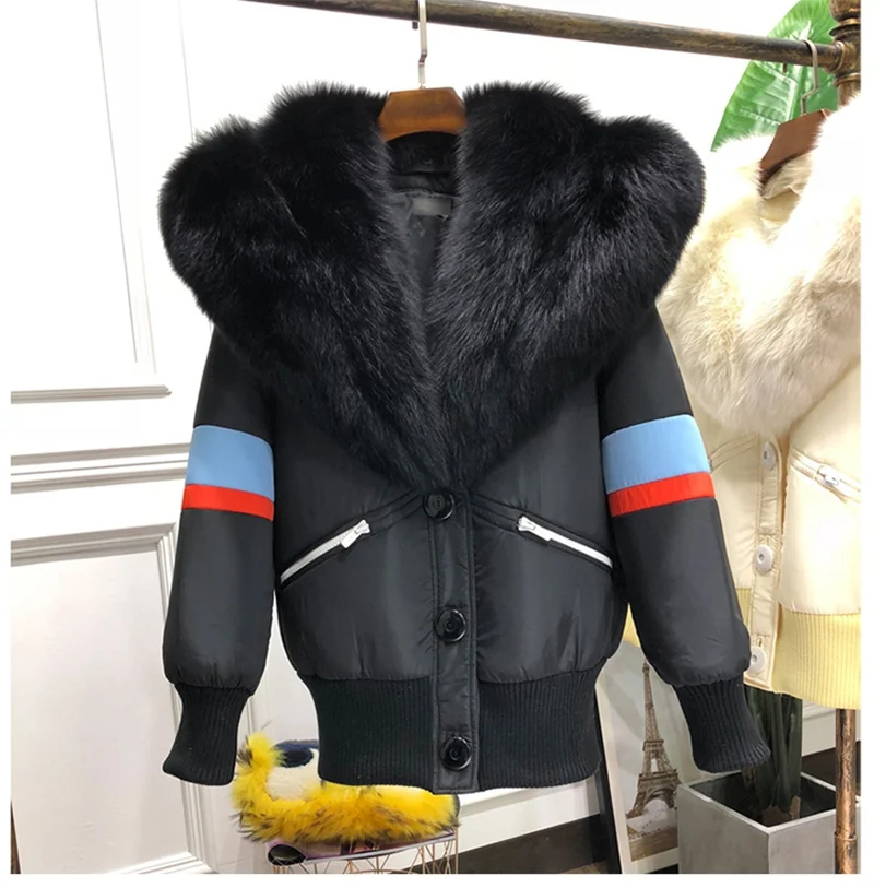 Noir Épais Femme Véritable Femmes Renard Beige Vestes Manteau D'hiver black Canard Duvet Mode Beige Fourrure De Grand Élégante Couleur Chaud Luxe Col 2018 H675Axxw