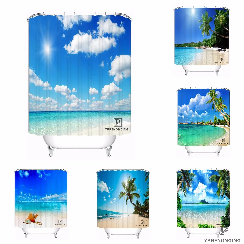 

Custom Beach Sand Palm Trees Waterproof Shower Curtain Home Bath Bathroom s Hooks Polyester Fabric Multi Sizes180509-15