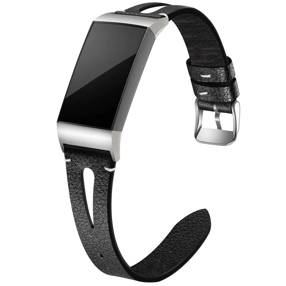 Genuine Leather Band Replacement for Fitbit Charge 3 SE Black Wrist Strap Watch For Fibit Small Large | Электроника