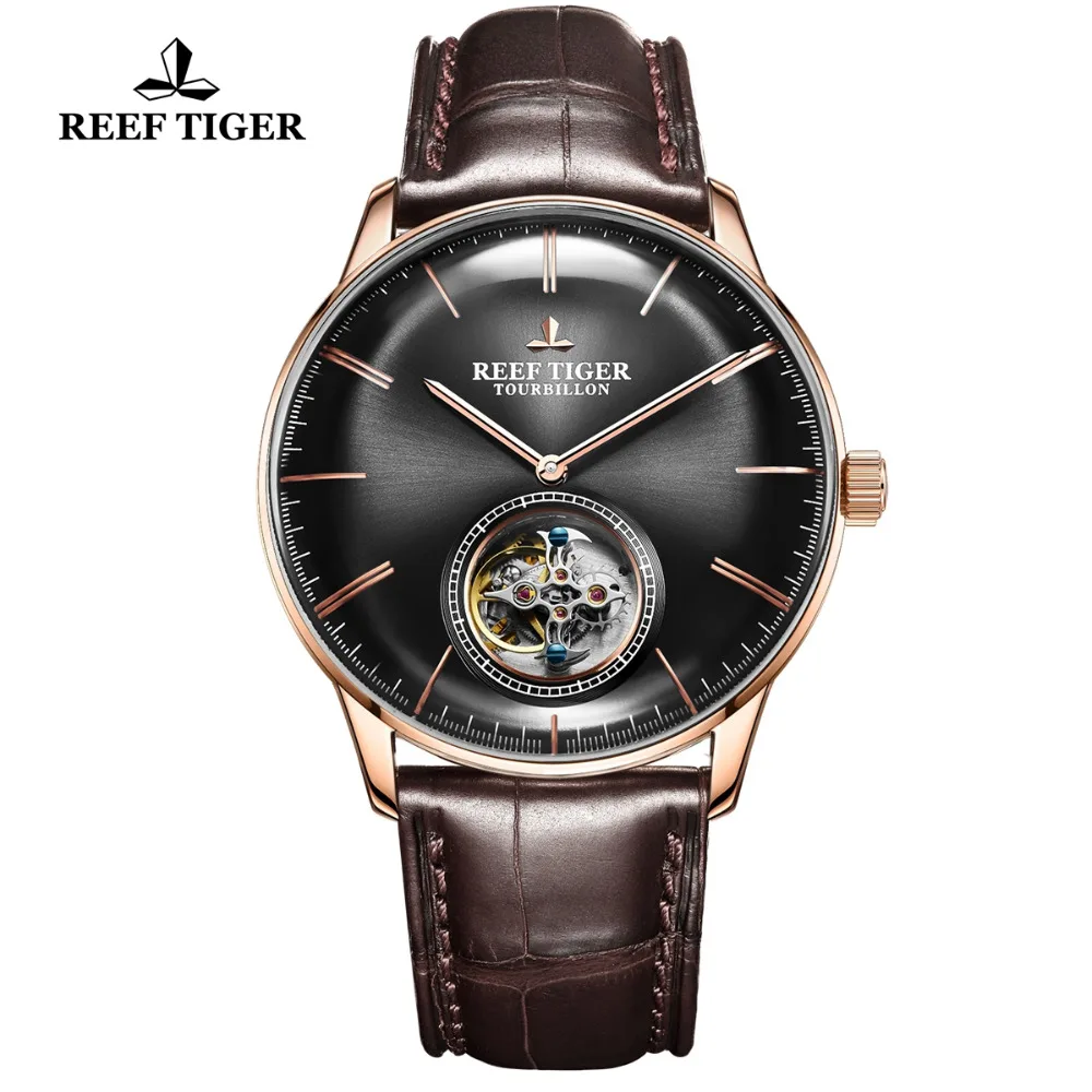 Риф Тигр/RT люксовый бренд Tourbillon механические часы для мужчин розовое золото кожаный ремешок водонепроницаемые часы Relogio Masculino RGA1930