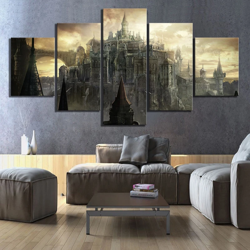 

5 Piece HD Pictures Dark Souls 3 Game Poster Paintings Fantasy Art Castle Game Scene Landscape Wall Paintings for Home Decor