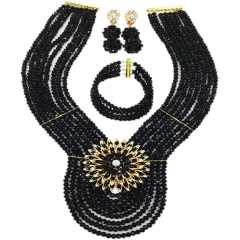 

New Black Crystal Costume Nigerian African Wedding Beads Jewelry Necklaces Set Bridal Beads Sets 8PD02