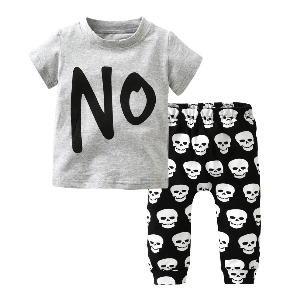 Г. Летняя модная одежда для маленьких мальчиков комплект одежды для новорожденных мальчиков, хлопковая футболка с надписью+ брюки с черепом, Одежда для младенцев