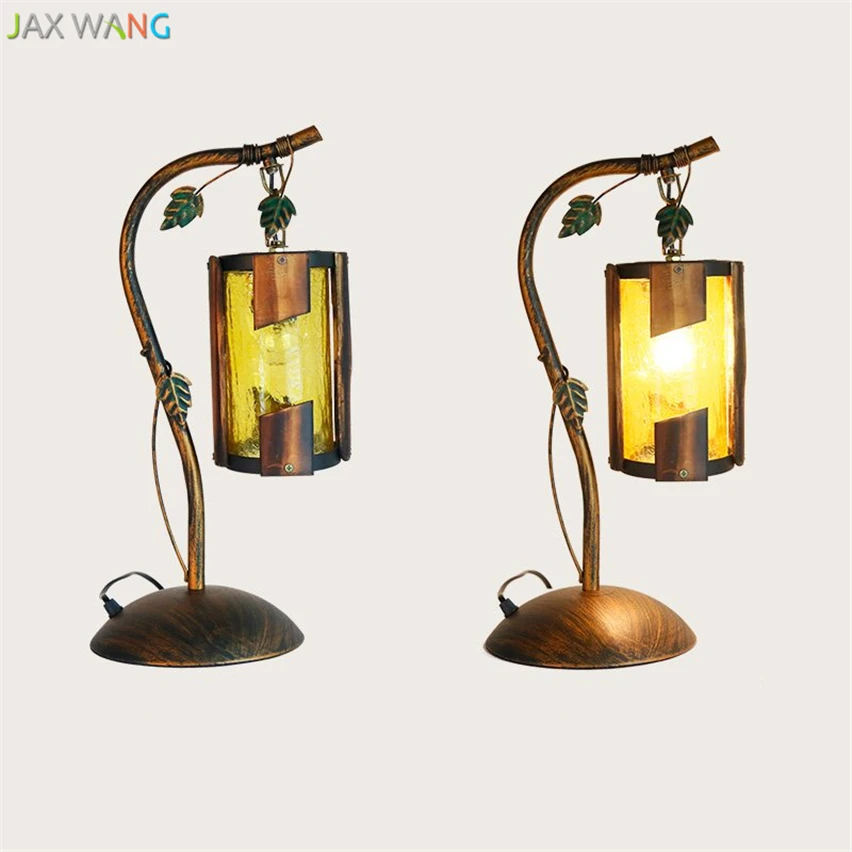 JW American Style Creative Antique Wrought Iron Table Lamps Retro Desk