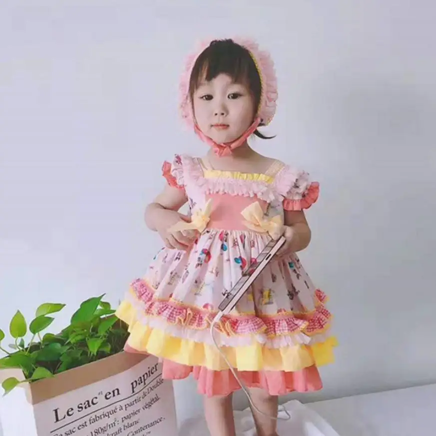 

2019 Spanish Vintage Palace style Princess Dress For Girls children print patchwork Tutu dress Modis Kids Clothes Vestidos Y1673