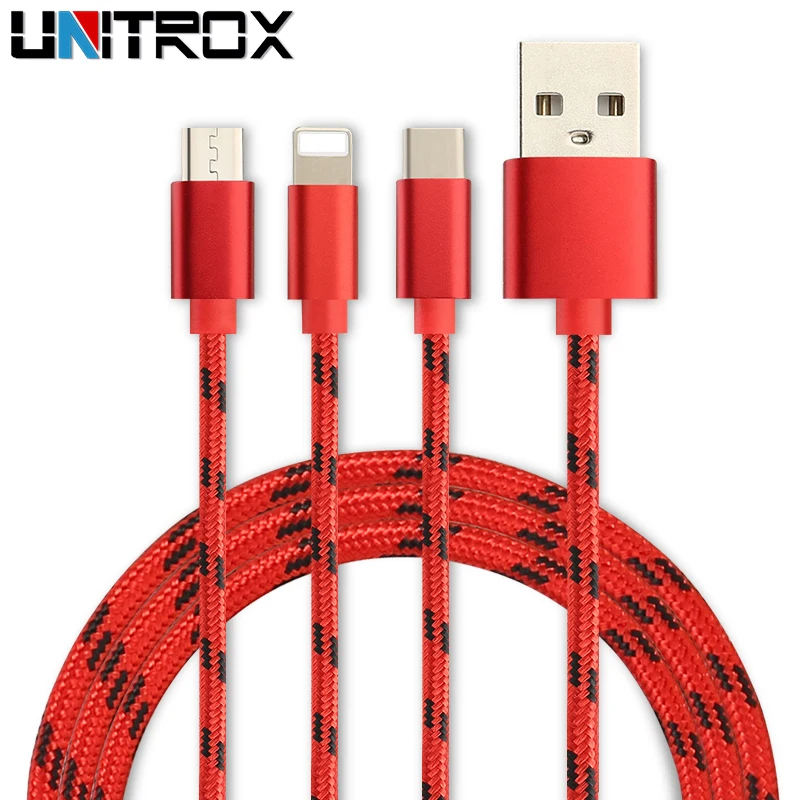 

3 in 1 8Pin Type-c Micro USB Cable For iPhone X 8P 8 7P 7 6 6S 5S 5 iOS 8-11 Samsung MIUI USB Fast Charging Cables Nylon Cord