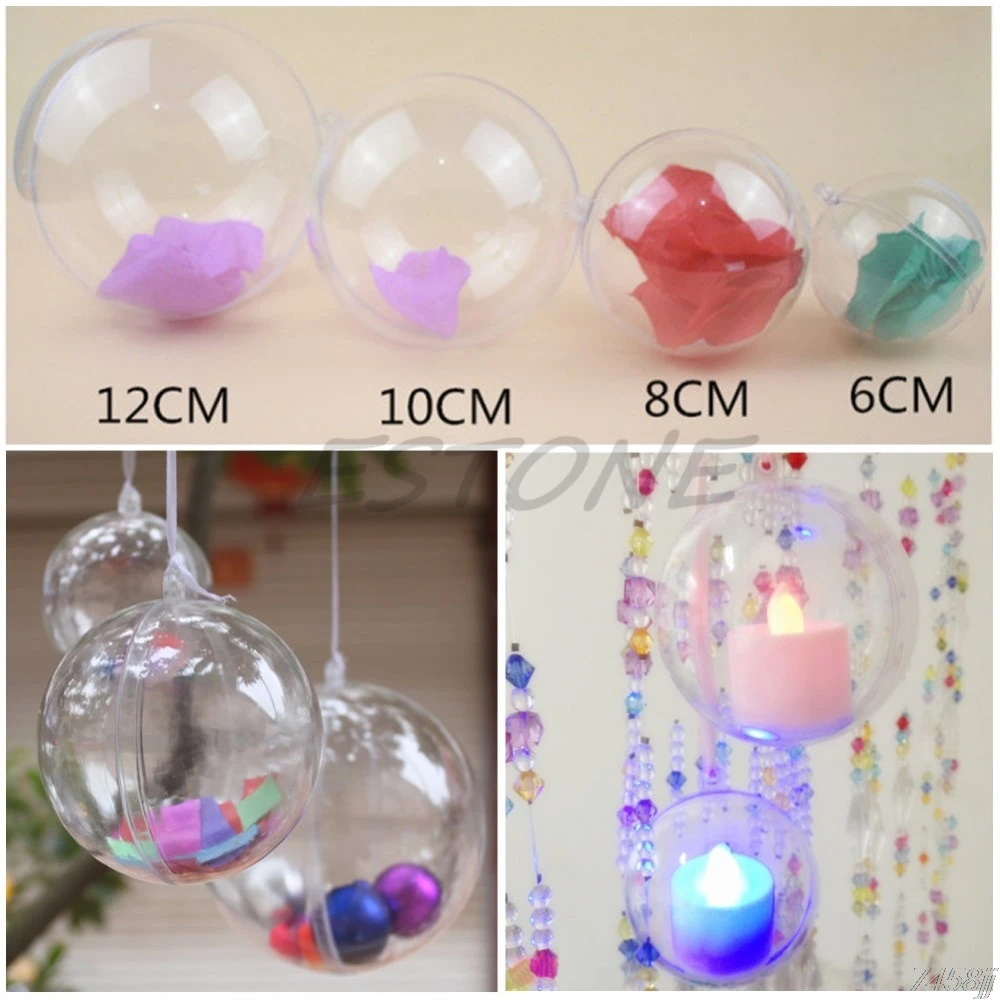 

1Pc 6/8/10/12cm Transparent Plastic Round Ball Pendant Ornaments For Christmas Xmas Tree Bauble Decor Wedding Favours Z03