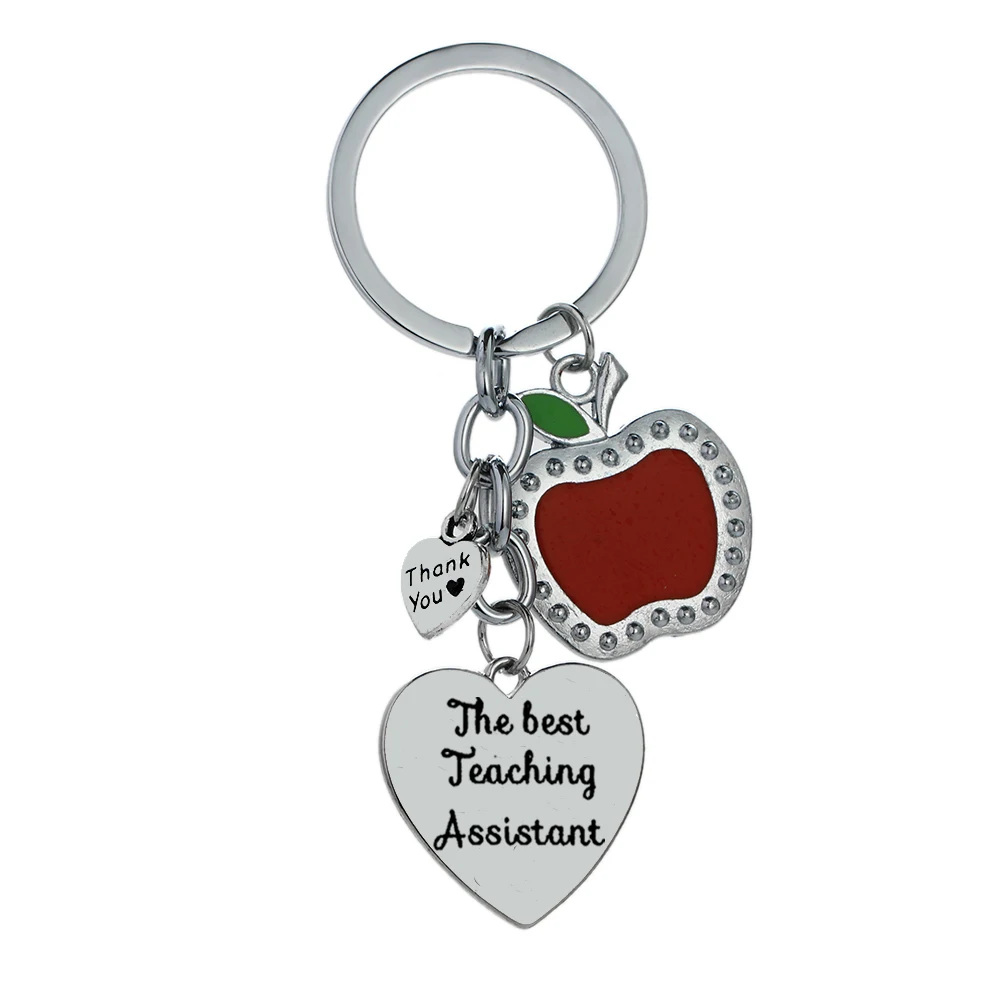 12pc/lot The Best Teaching Assistant Keychain Apple Love Heart Charms