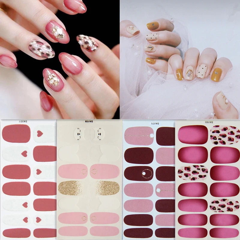 

14 Tips 3D Nail Art Sticker Summer Style Full Cover Tips Fashion Holographic Effect Slider Predesigned Nail Wraps Decorations
