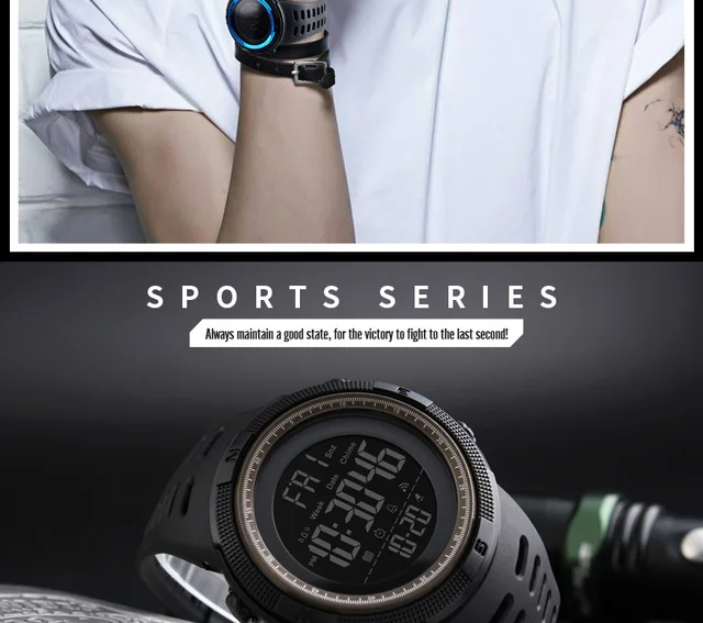 SKMEI Men Sports Watches Countdown Double Time Watch Alarm Chrono Digital Wristwatches 50M Waterproof Relogio Masculino 1251 -