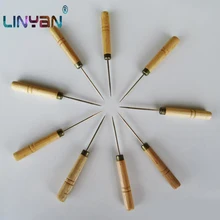 10ピース/ロット手仕事千枚通し針diy針穴ドリル穴革縫製ツールステンレスピン木製ハンドルZL8298(China)
