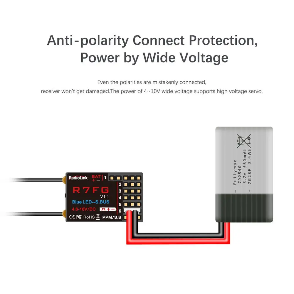Радиоприемник R7FG 2.4GH 7CH двойной антенный приемник для RC RC6GS/RC4GS/RC4G/RC3S/T8FB