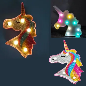 

LED Light Round Drill 5D DIY Diamond Painting With lamp Unicorn 3D Embroidery Mosaic Cross Stitch Decor Gift Tool