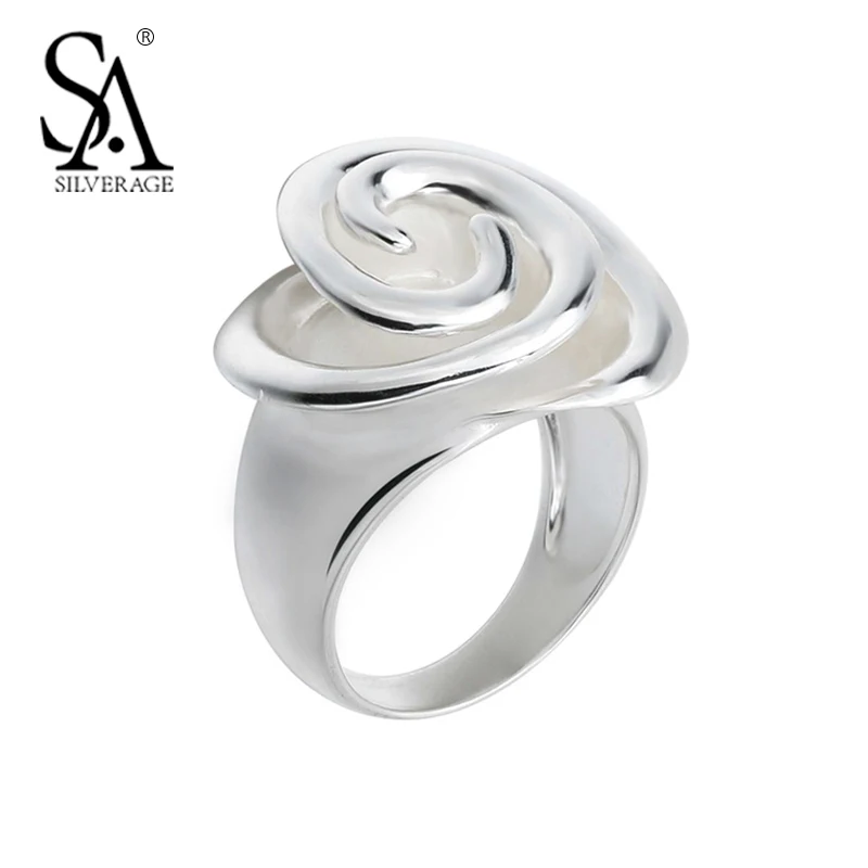 

SA SILVERAGE Sterling 925 Silver Ring Fine Jewelry Big Flower Rings For Women Girl Pure S925 Wedding Party Gift Women Accessory