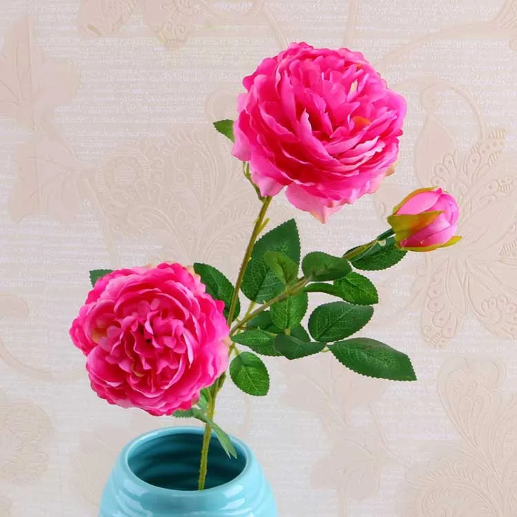 deep rose red Три Европейский Пион имитация дома двор украшения Западный Свадебные украшения в виде роз поддельные цветы имитация - Цвет: deep rose red