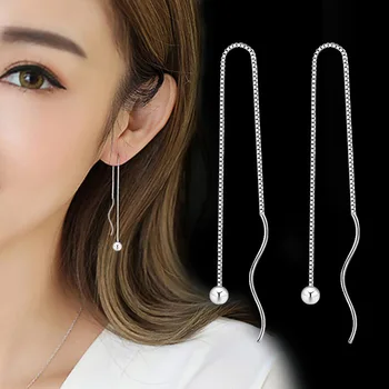 

100% 925 sterling silver fashion long Tassels ladies`stud earrings jewelry wholesale Anti allergy cheap gift