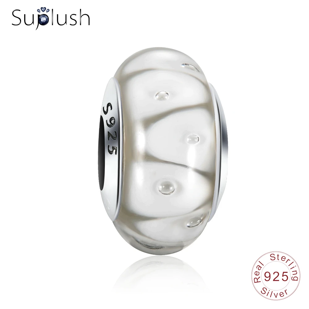 Suplush трендовые стерлингового серебра 925 Белый Effervescence муранские стеклянные