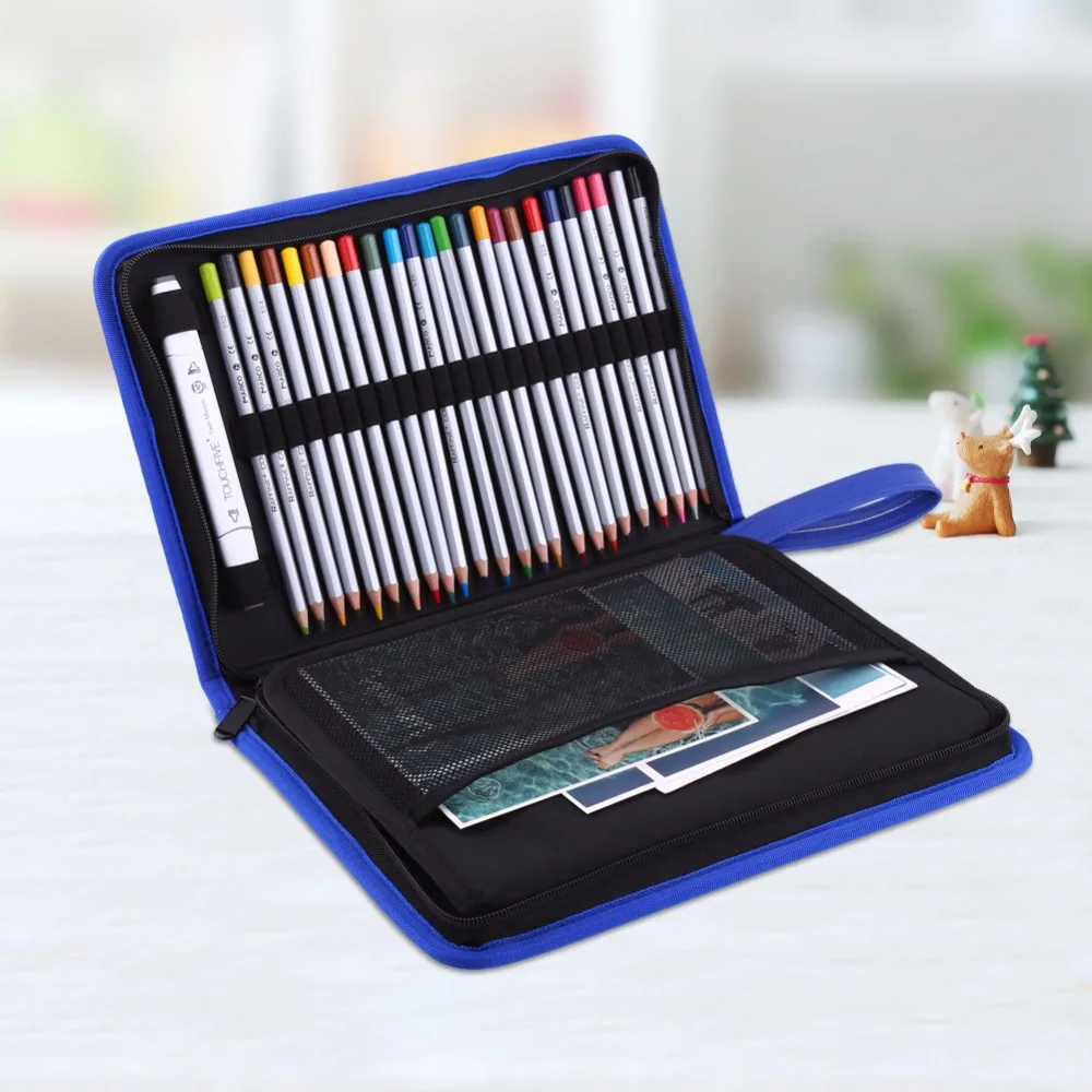 72 Slots Large Capacity PU Leather Colored Pencil Case Zipper Pen