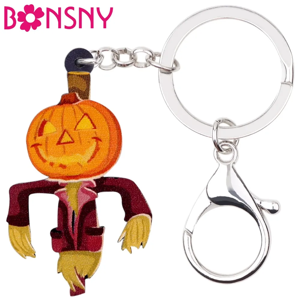 Bonsny Acrylic Halloween Pumpkin Man Key Chains Keychain ...