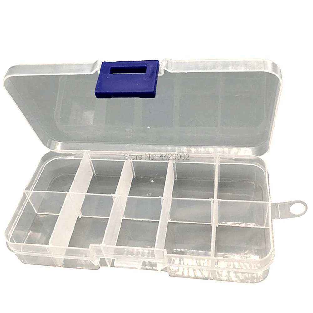 

10 Slots Adjustable Transparent Jewelry Plastic Case compartment Jewelry Adjustable Organizer Storage Box Case Craft Box