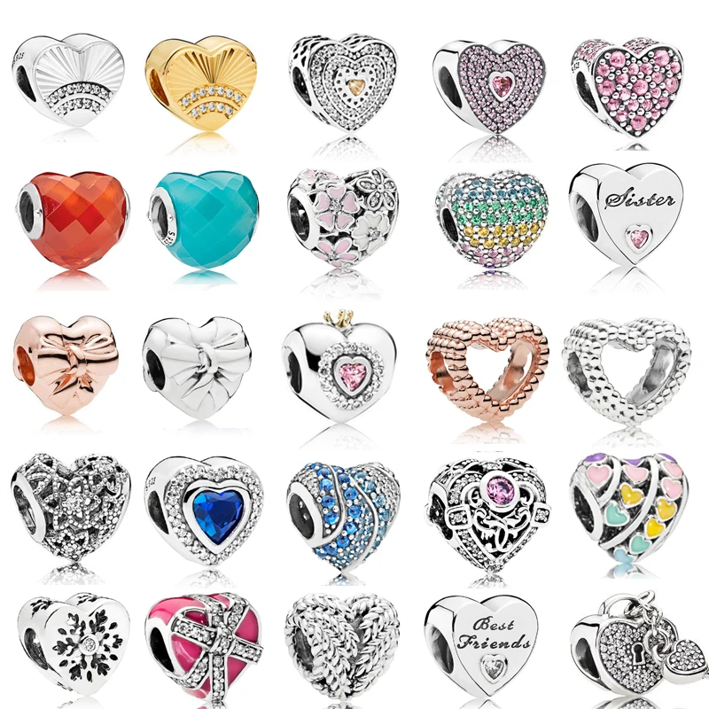 

925 Sterling Silver Multi Style Love Heart Charms with CZ Fit Original Pandora Charm Bracelet silver 925 DIY Jewelry Acessories