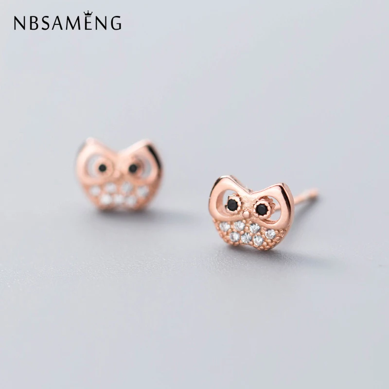 

NBSAMENG 100% 925 Sterling Silver Earring Tiny 8*6mm Owl Animal Crtsyal Stud Earrings For Women Girl Jewelry Gift
