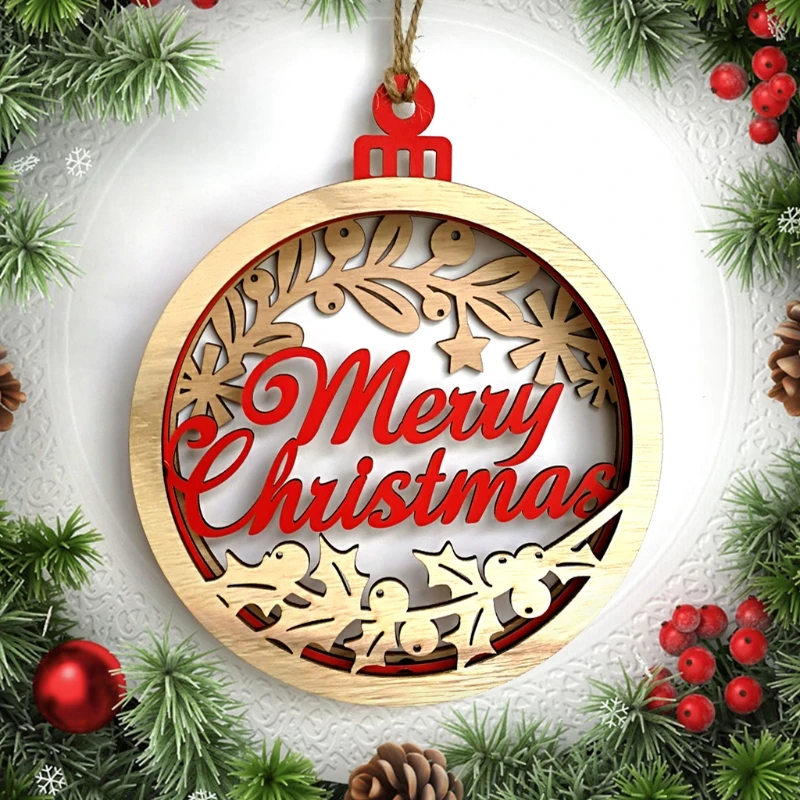 

3D Xmas Pendant Hanging Wooden Merry Christmas Ornaments Home Party Decoration